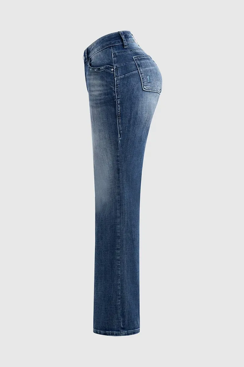 Ripped Low Waist Bootcut Jeans Without Belt