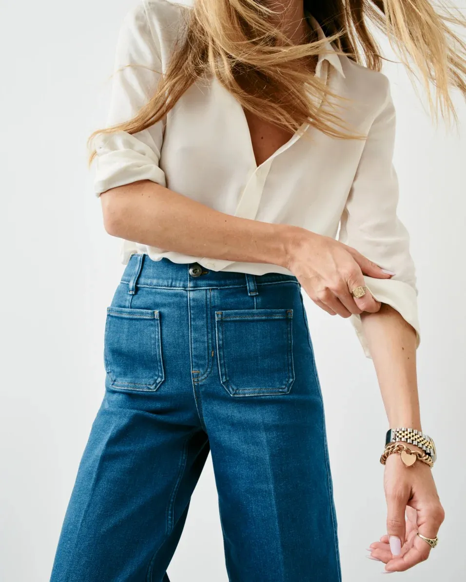 Washed Blue Cropped Wide Leg Jeans