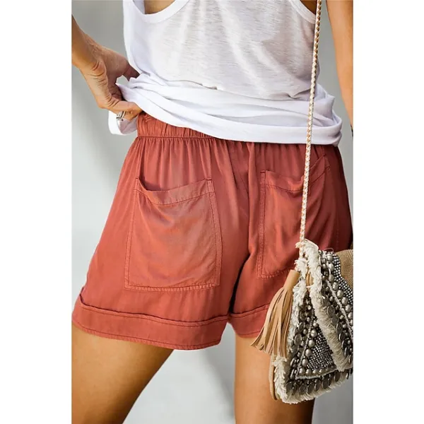 Women‘s Shorts Drawstring Pocket Plain Daily Regular Summer Green Black Pink Orange Red