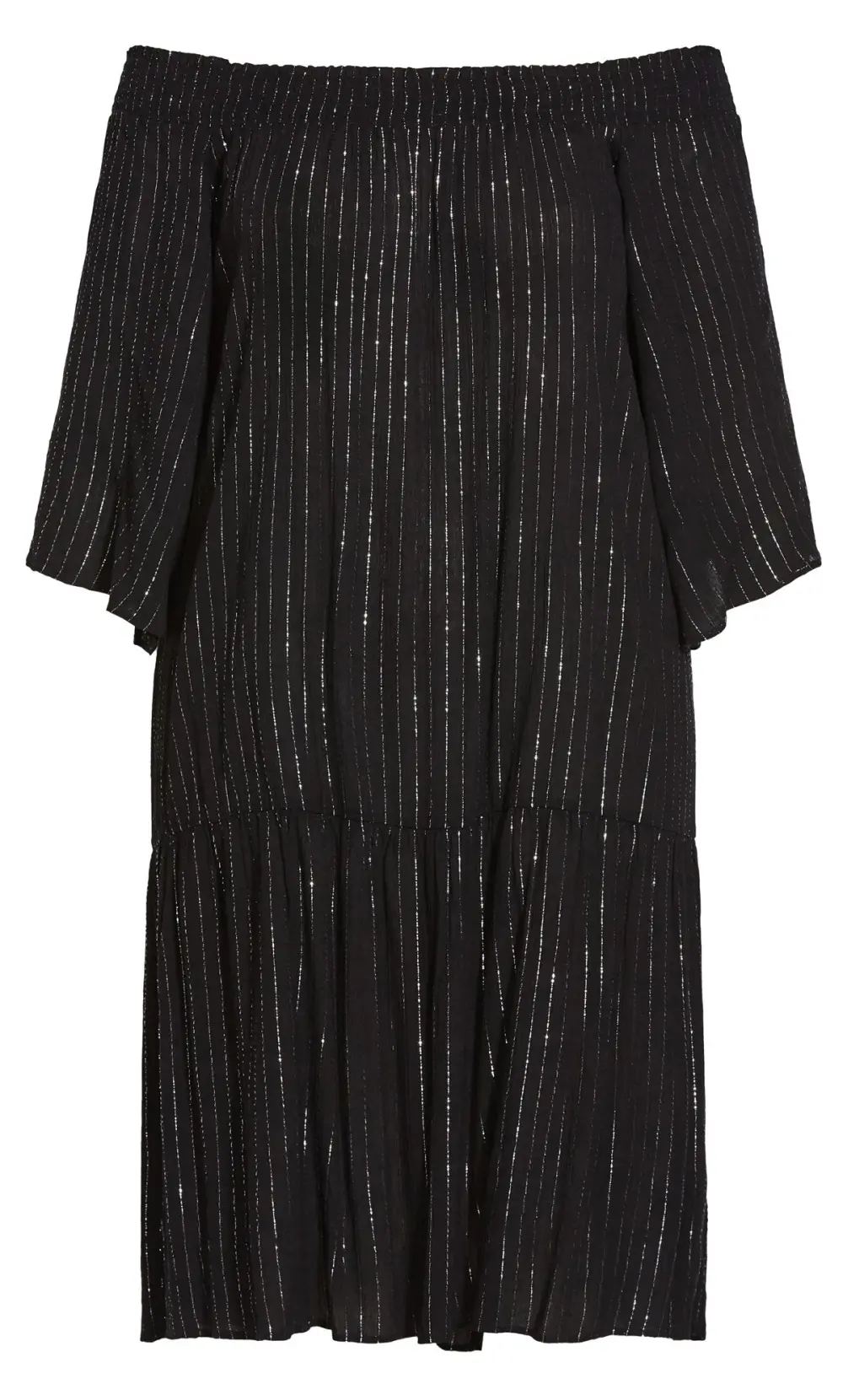 Evans Black Metallic Stripe Tiered Midi Beach Dress