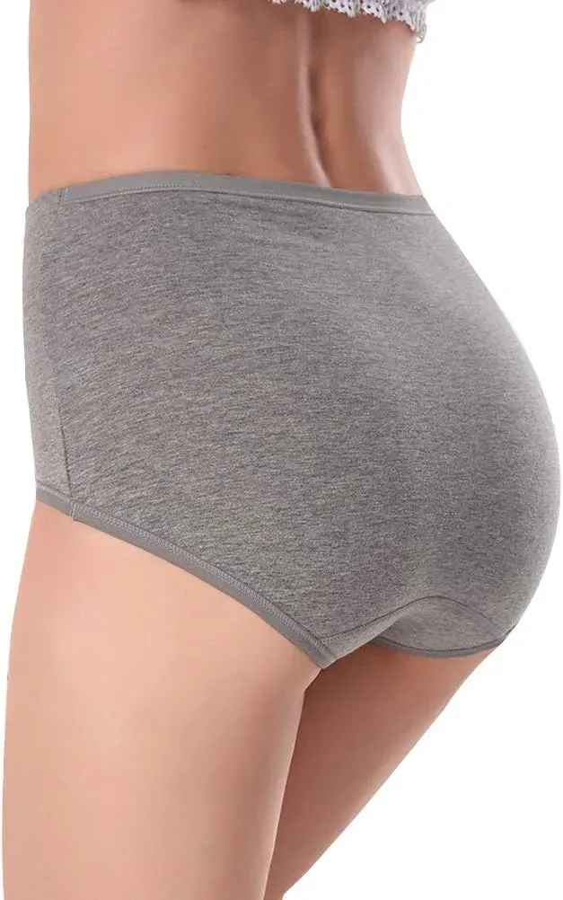 Womens Underwear,Cotton Mid Waist No Muffin Top Full Coverage Brief Ladies Panties Lingerie Undergarments for Women Multipack