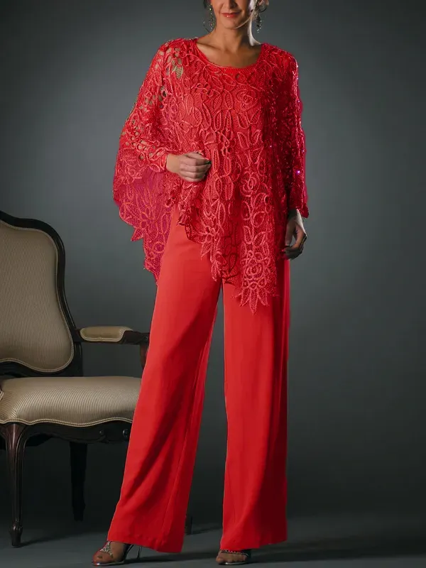 Lace crew neck top trousers set