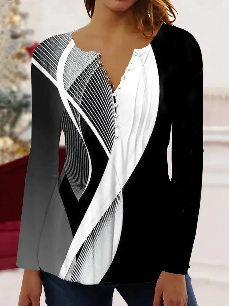 Chic Print Black Top