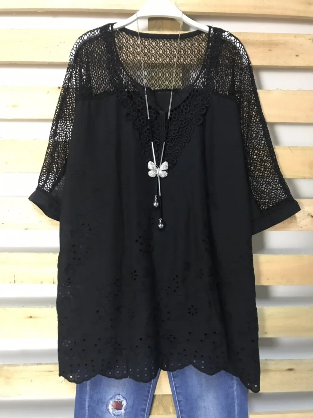 Woman Fashion Openwork Lace Shirt Tops Blouse