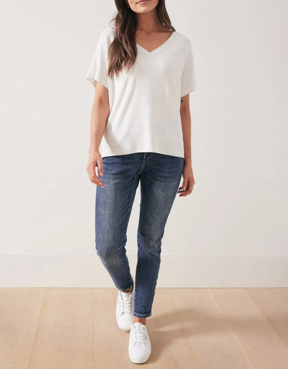 Knit V-Neck Top - White