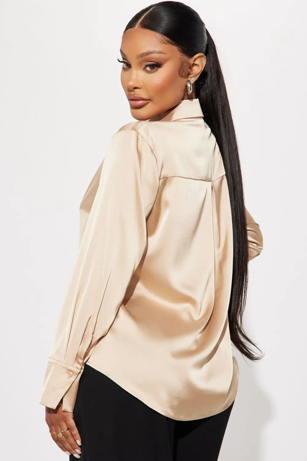 Feelin' Popular Satin Shirt - Taupe