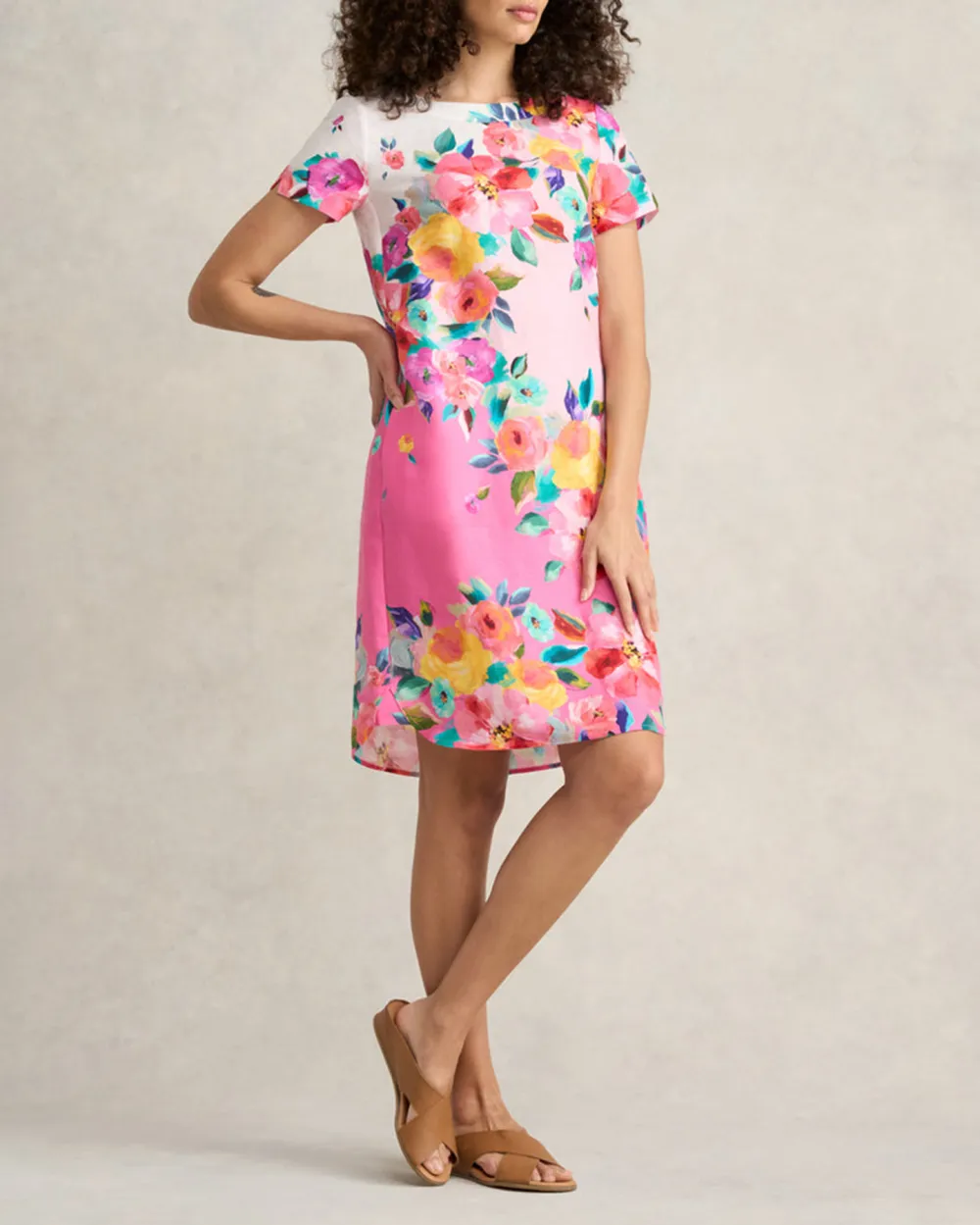 Short Sleeve Floral Print Shift Mini Dress