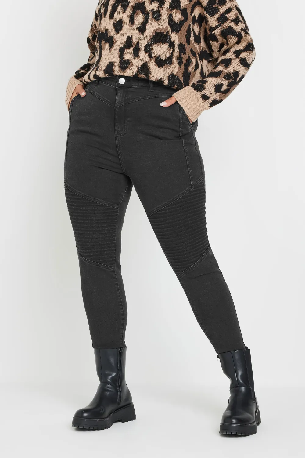 YOURS Curve Black Skinny AVA Biker Jeans
