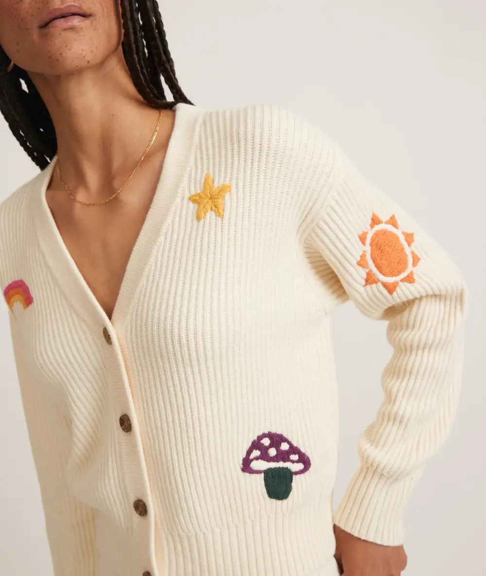 Embroidered Button-up Cropped Cardigan