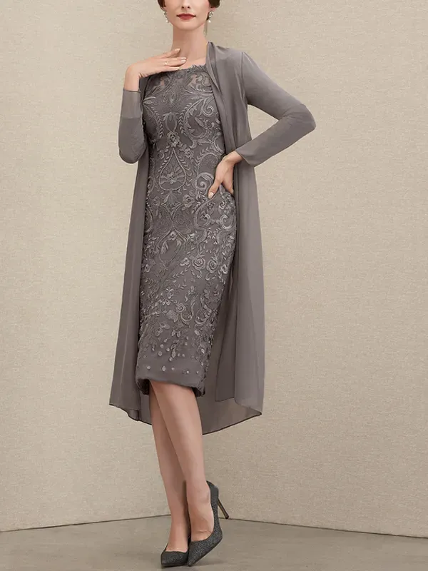 Off-Shoulder Lace Dress Chiffon Top Set