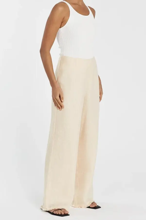 LEMON LINEN FRINGED PANT