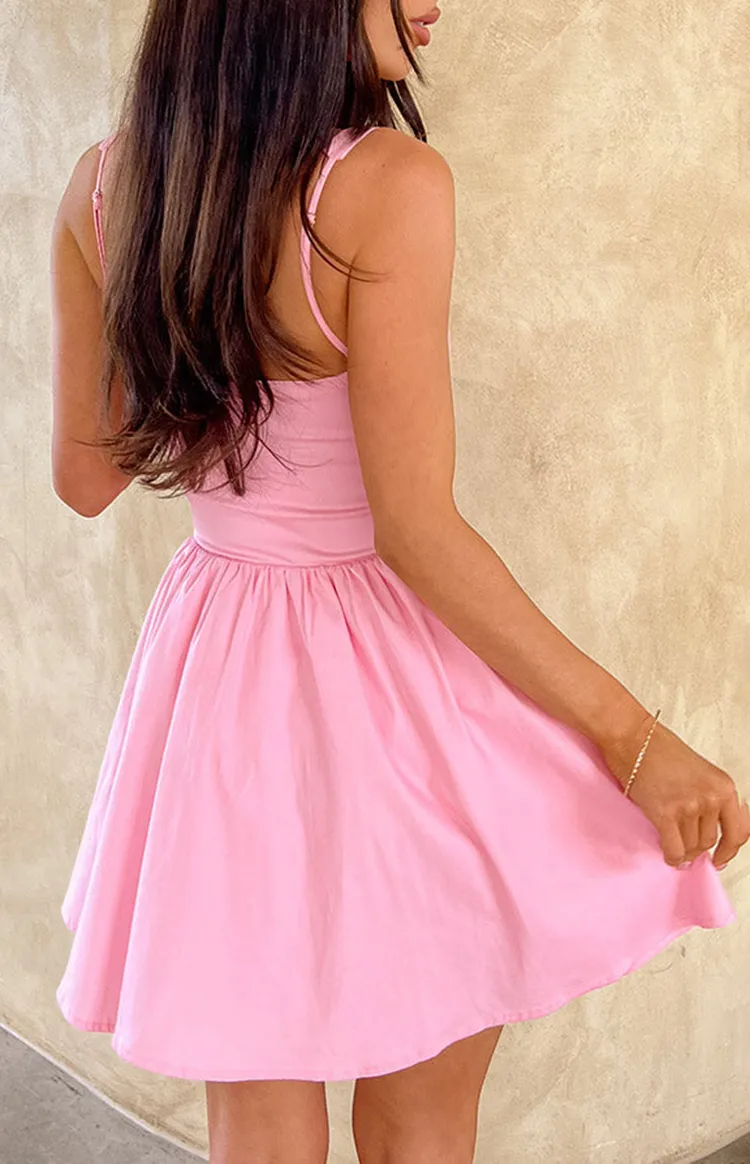 Square Neck Pink Flared Mini Dress