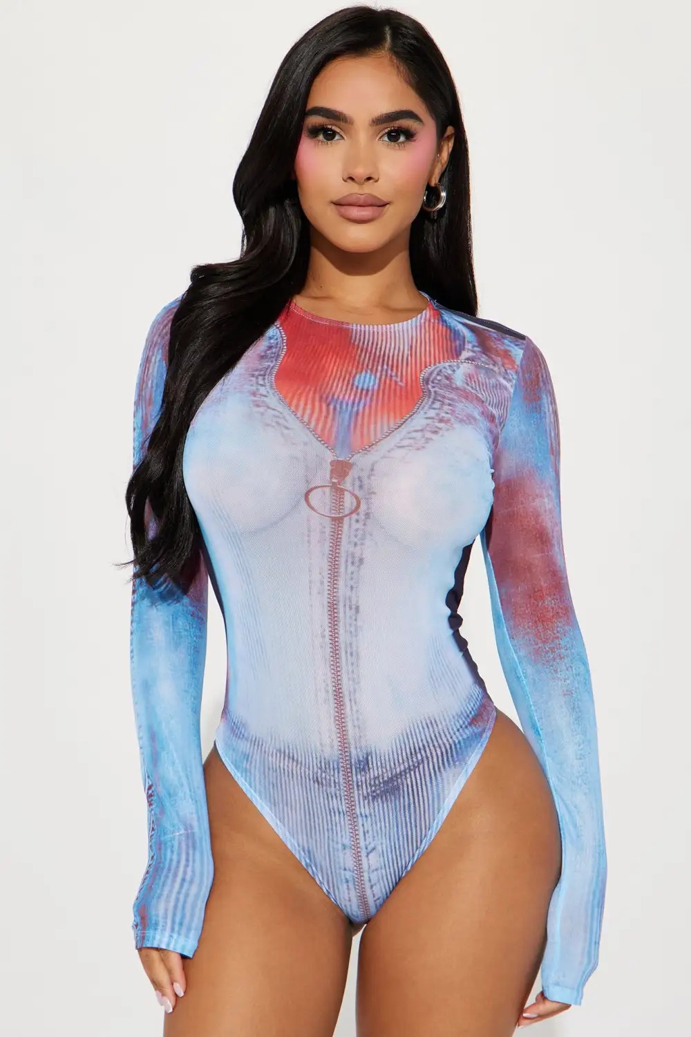 Too Hot To Handle Mesh Bodysuit - Blue/combo