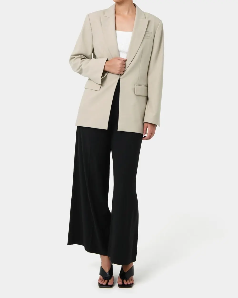 Minimalist Cuff Design Tailored Blazer -Sand