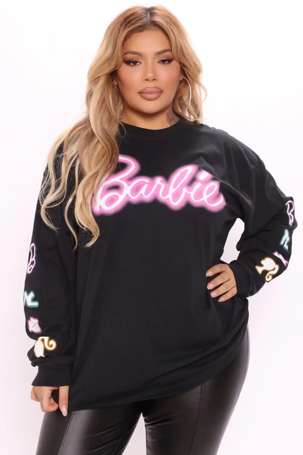 Let's Go Party Barbie Long Sleeve Top - Black
