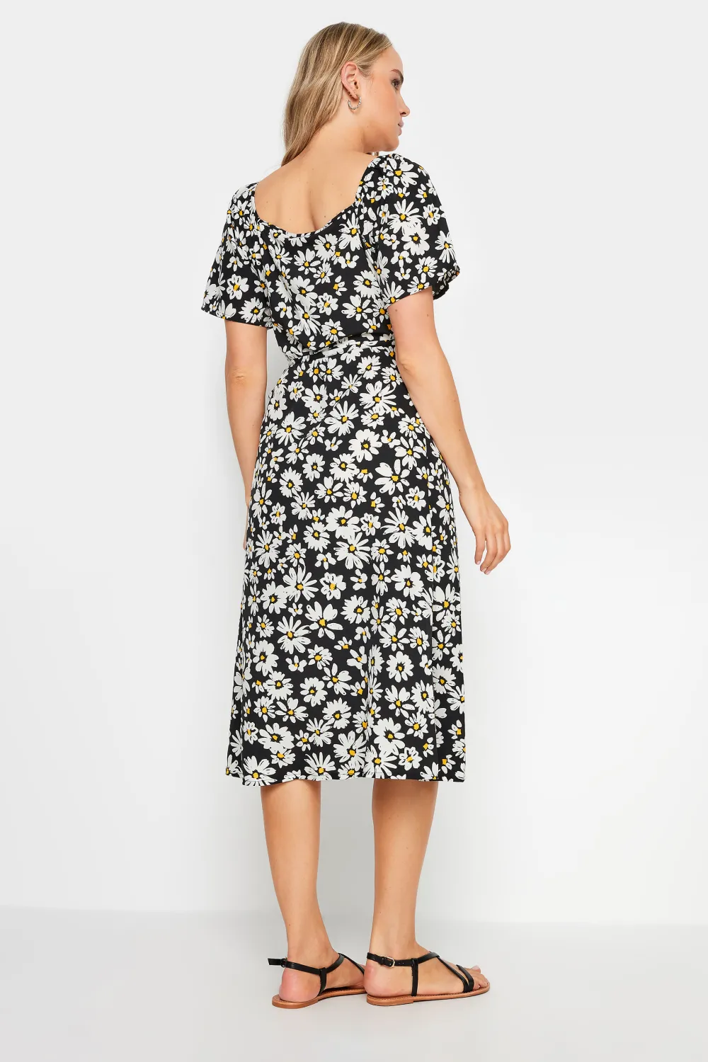 LTS Tall Black Daisy Print Wrap Dress
