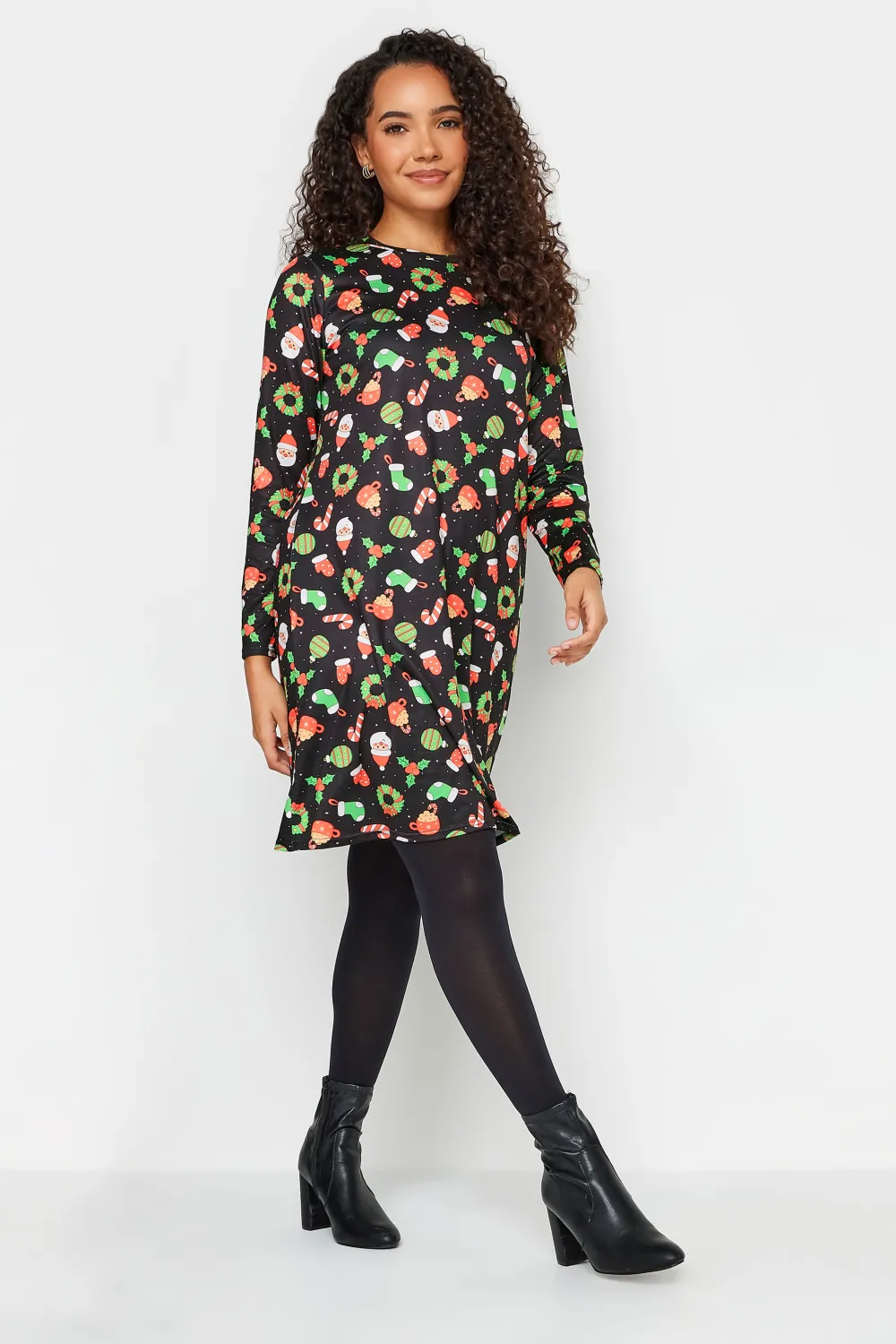 M&Co Black Candy Cane Print Christmas Dress