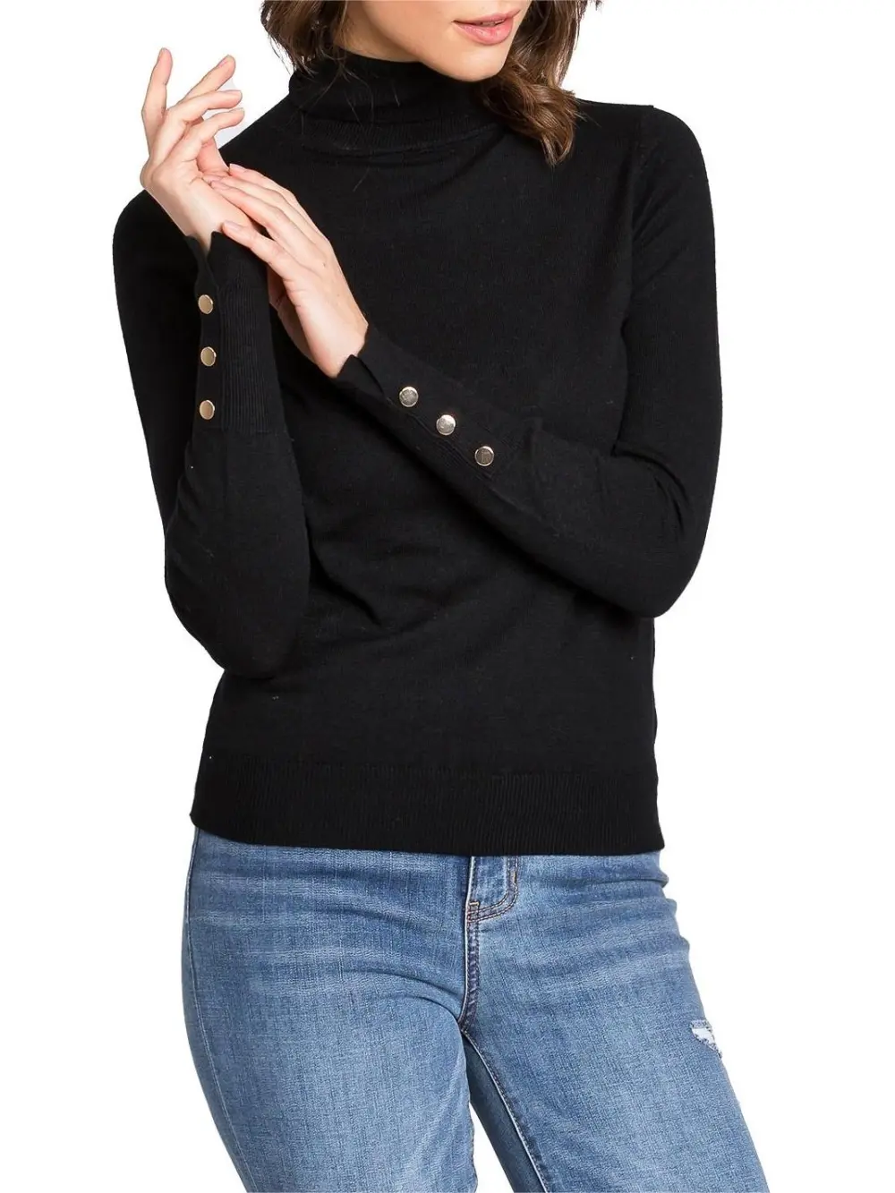 Decorative Button Turtleneck Top