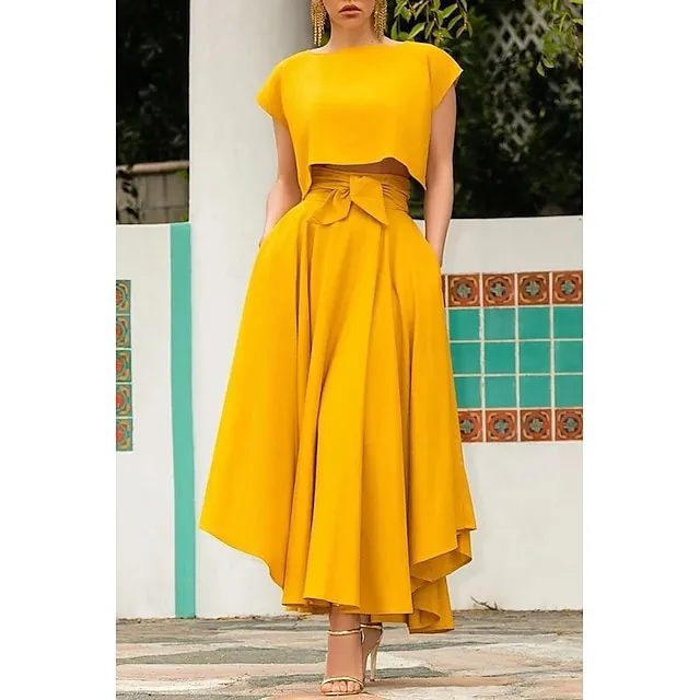 Women's Skirt Swing Work Skirts Long Skirt Maxi Cotton Blend Yellow Red Orange Skirts Autumn / Fall Streetwear Weekend S M L