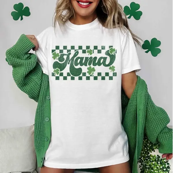 St. Patrick Retro Checkered Mama T-Shirt
