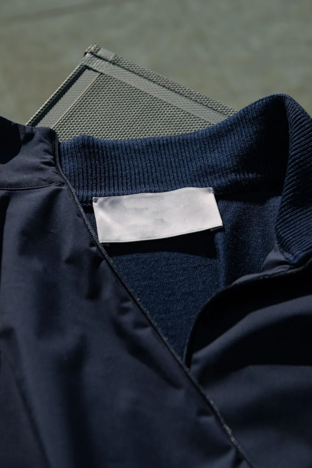 Blue Knit & Nylon Bomber Jacket