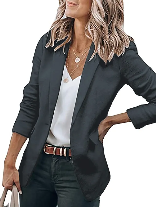Women's Casual Blazers Clean Fit Fall Open Front Long Sleeve Work Office Jackets Coat claret Dark Grey White Black Blue Traditional / Classic Daily Buttoned Front Turndown Regular Fit S M L XL XXL