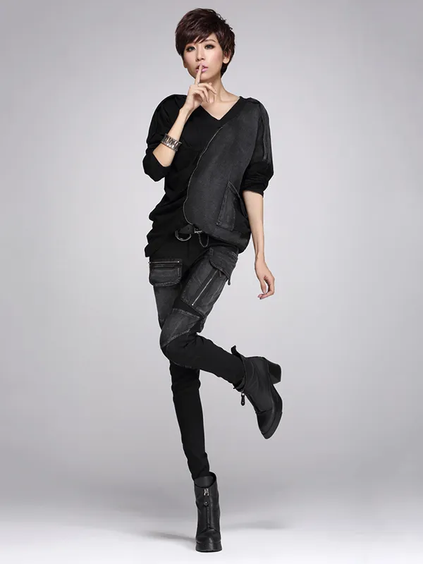 Multiple Zipper Casual Slimming Jeans Harem Pants