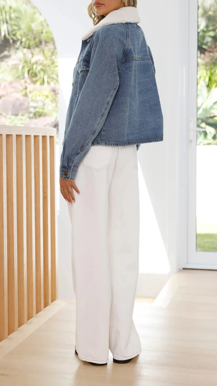 Distressed Cotton Denim Jacket With Lapel