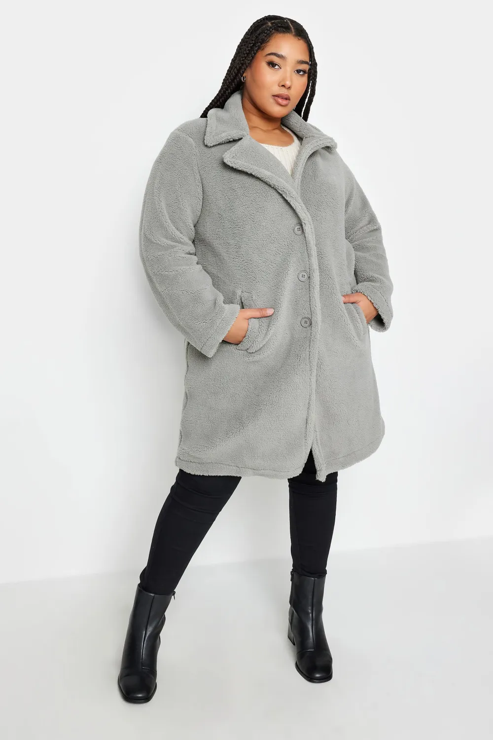 YOURS Curve Grey Faux Fur Coat