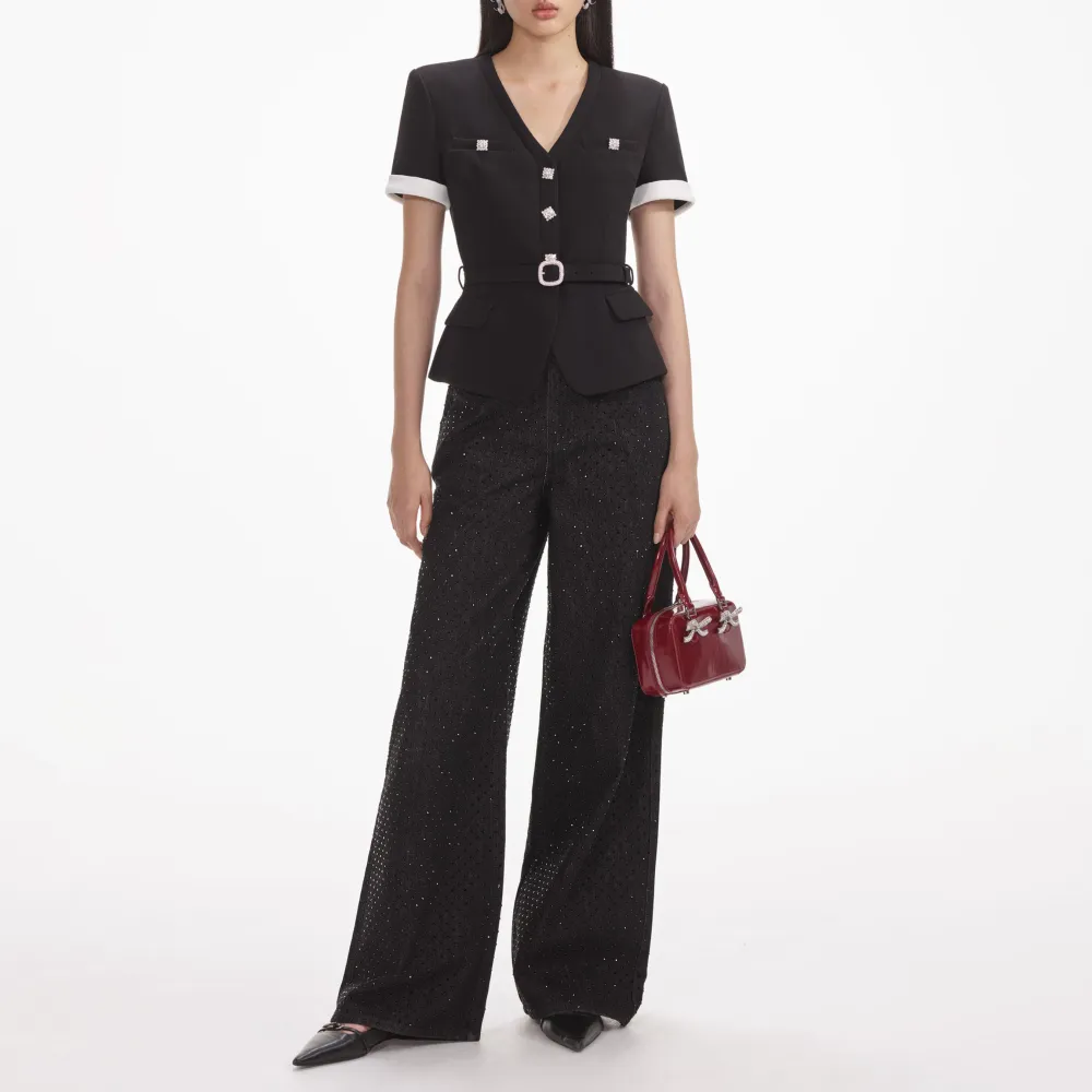 Black Crepe Contrast Top