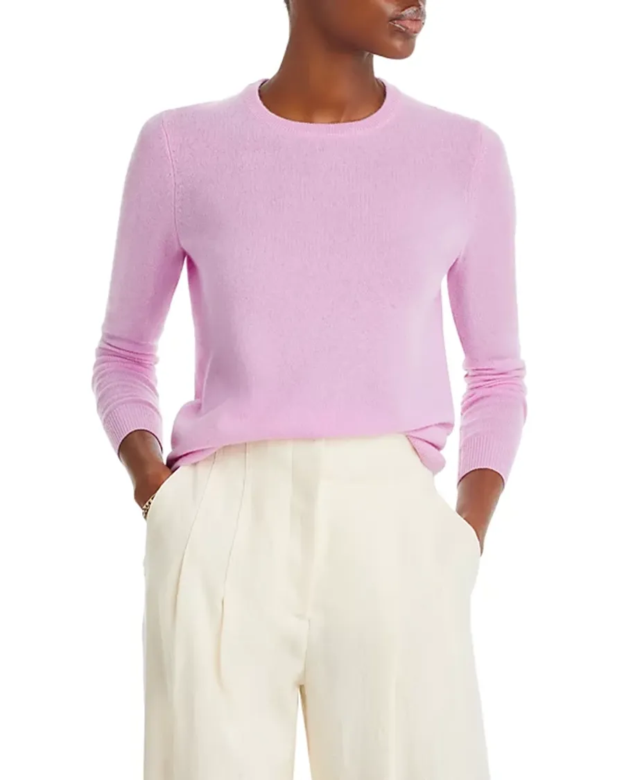 Casual Style Ribbed Crewneck Cashmere Sweater