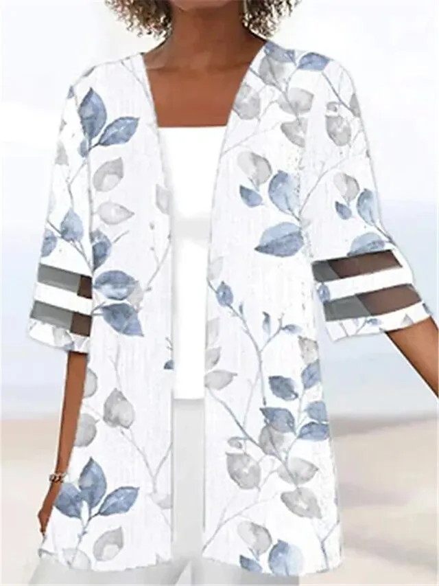 Women's Jacket Casual Jacket Outdoor Patchwork Floral Breathable Fashion Regular Fit Outerwear 3/4 Length Sleeve Summer Light Pink S