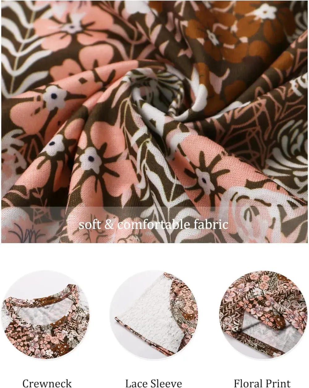 HDLTE Womens Plus Size Tops Floral Bell Sleeves Blouses Summer Crewneck Tunic Loose Casual T Shirts