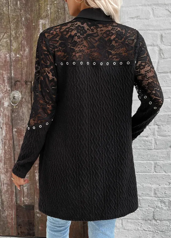 Long Sleeve Black Patchwork Light Cardigan