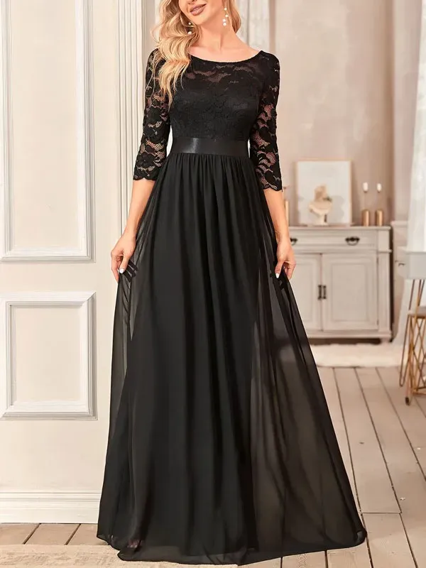 V-back Lace Bodice Chiffon Bridesmaid Dress