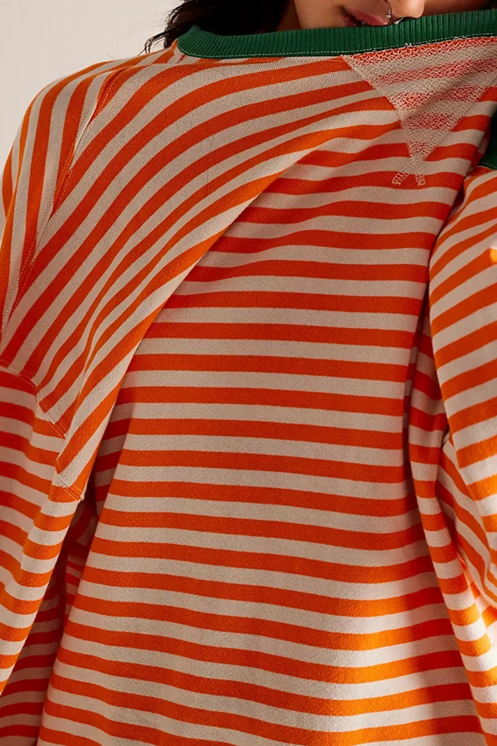 Oversized Striped Crew Neck Sweatshirt