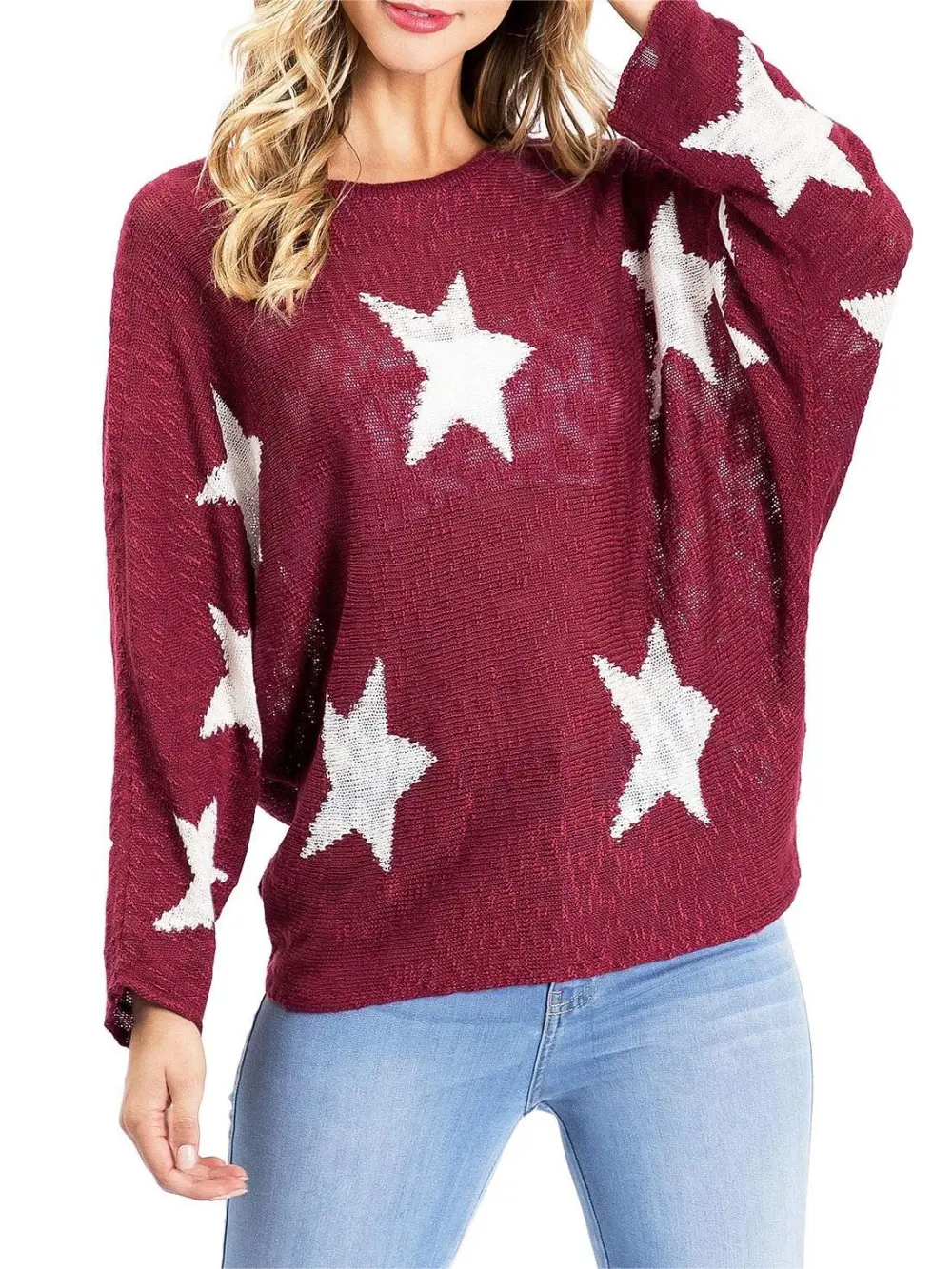 Maroon Star - Print Oversized Sweater