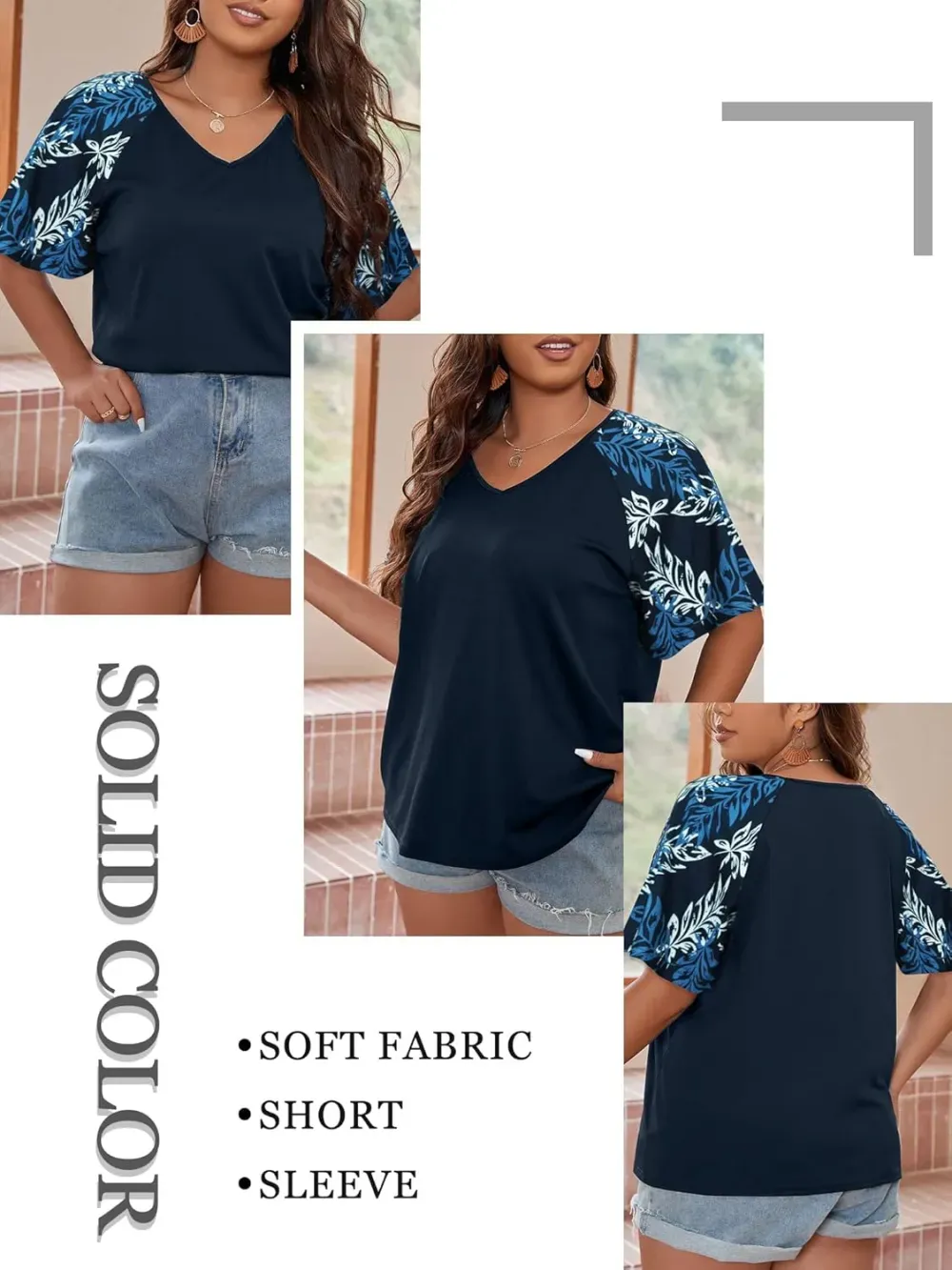 HDLTE Womens Plus Size Tops Floral Bell Sleeves Blouses Summer Crewneck Tunic Loose Casual T Shirts