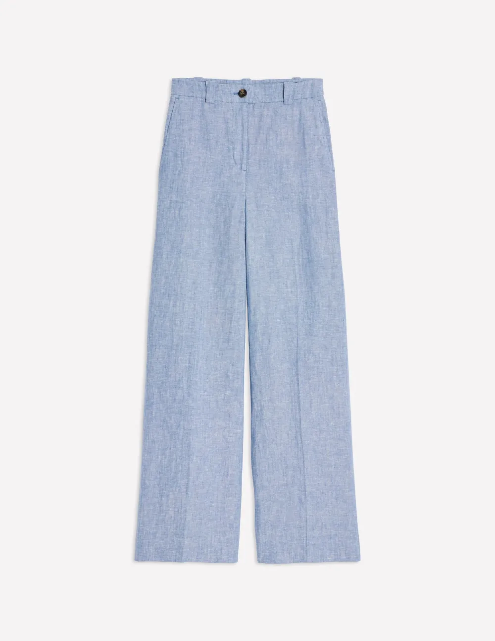 Light Blue Linen Wide - Leg Trousers