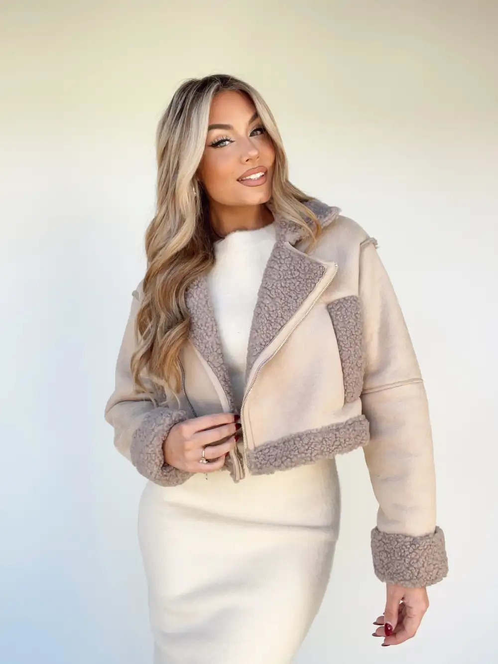 Warm Grey Sherpa Jacket