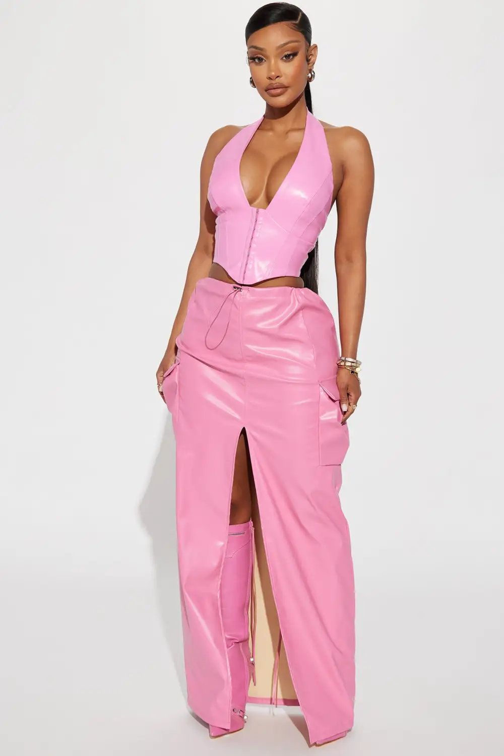 Desperado PU Halter Top - Pink