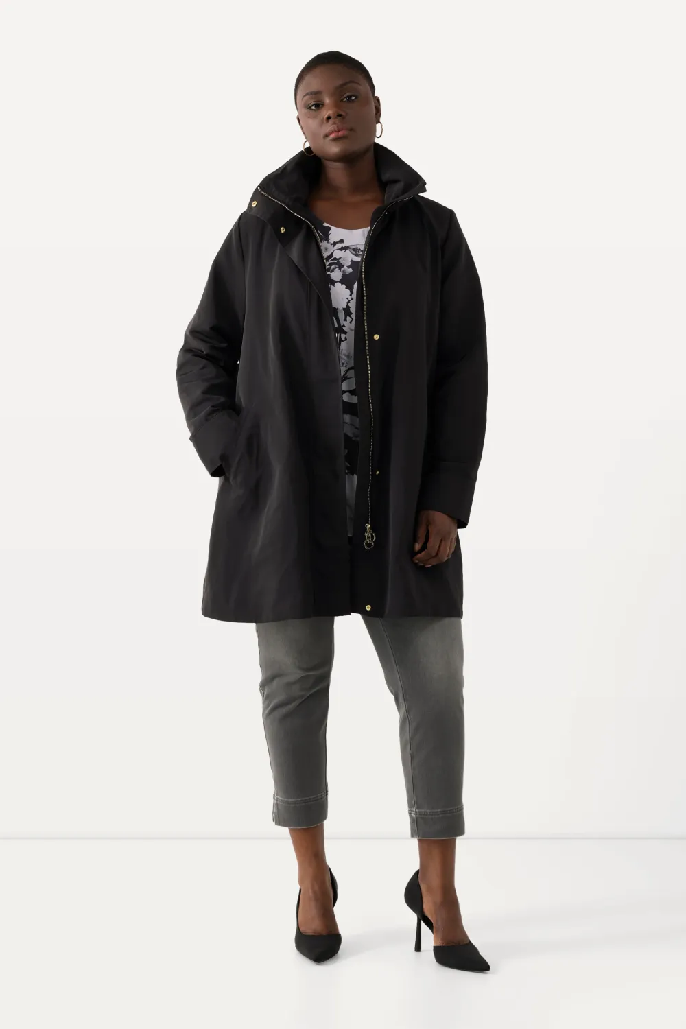 Jacke A-Linie Rücken-Plisseefalten Stehkragen Komplettfutter