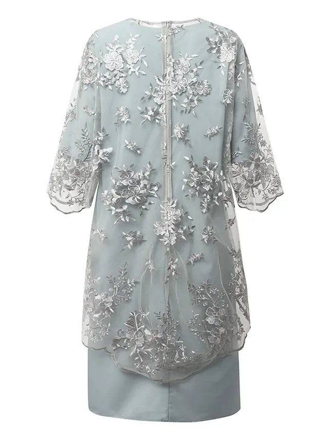 Women‘s Plus Size Party Dress Lace Dress Semi Formal Dress Midi Dress Navy Blue Blue Gold 3/4 Length Sleeve Floral Lace Summer Spring Fall Crew Neck Elegant Party Wedding Guest Dress