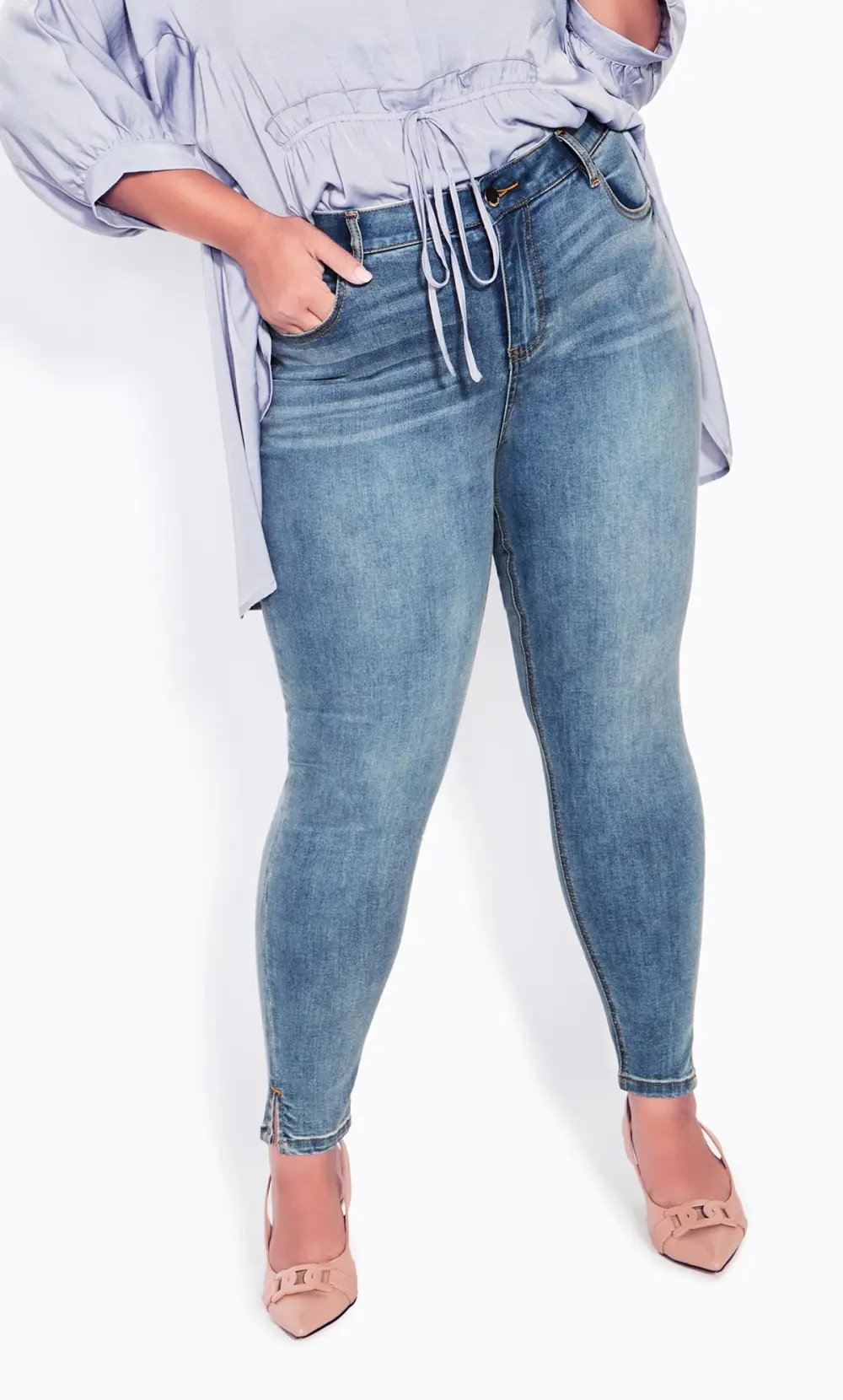 Evans Light Blue Wash Split Hem Skinny Jeans