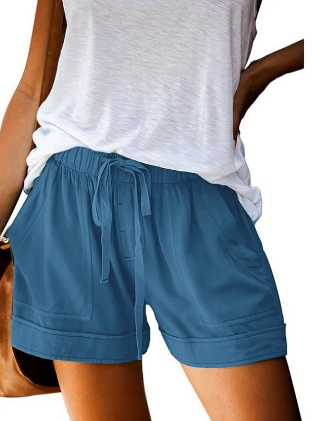 Women's Basic Essential Casual Shorts Wide Leg Baggy Pocket Short Daily Holiday Micro-elastic Simple Cotton Blend Lightweight Outdoor Mid Waist Light Blue Wine Red Pink ArmyGreen Orange & Red