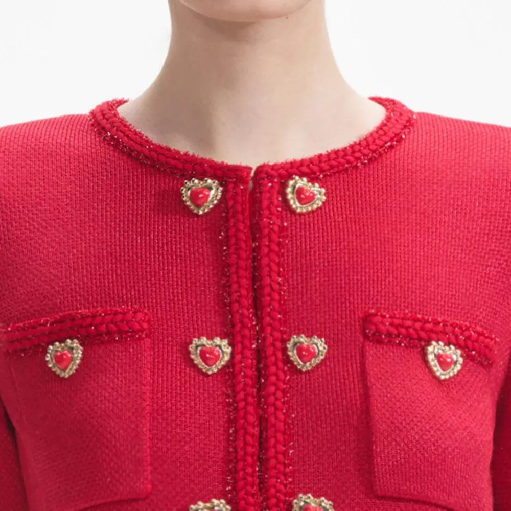 Red Knit Heart Buttoned Mini Dress