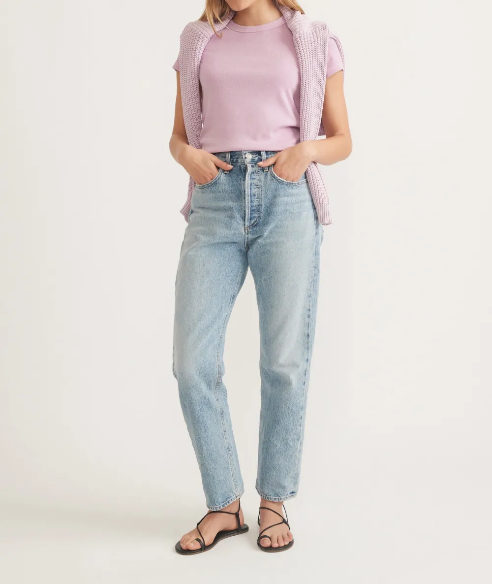 Soft Pink Ribbed Knit Tee