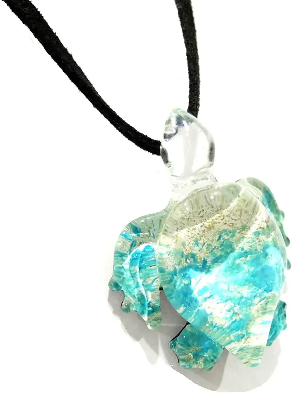 Handmade Sky Blue Sea Turtle Art Glass Blown Sea Animal Figurine Pendant Necklace Jewelry