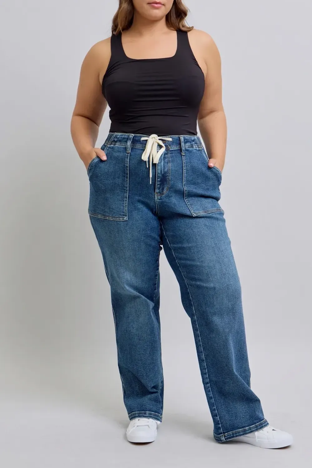 Casual Loose Drawstring Simple Dark Blue Trousers