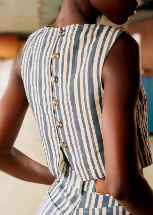 Sleeveless Striped Denim Jacket